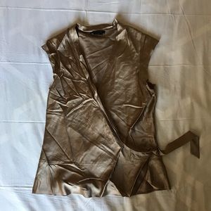 BCBG Max Azria Gold Silk Blouse, Shirt Size L